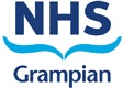 The NHS Grampian Logo. The letters 'NHS' above the care symbol, and 'Grampian'.