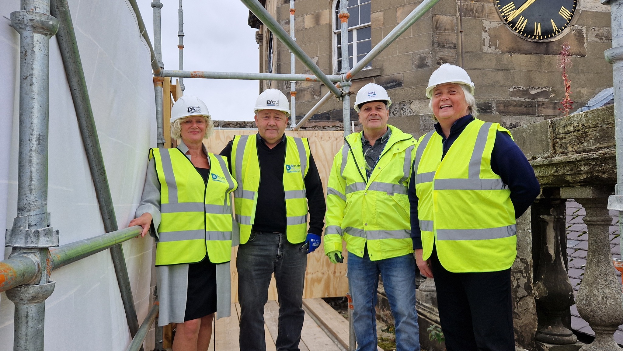 DGH Group Photo, ©NHS Grampian (from left to right): Angie McColl (NHS Grampian Project Manager), Jim Brindle (Darroch & Allan, Site Manager), Allan Benzie (NHS Grampian Facilities Project Manager), Dawn Stroud (Senior Infection Control Nurse).