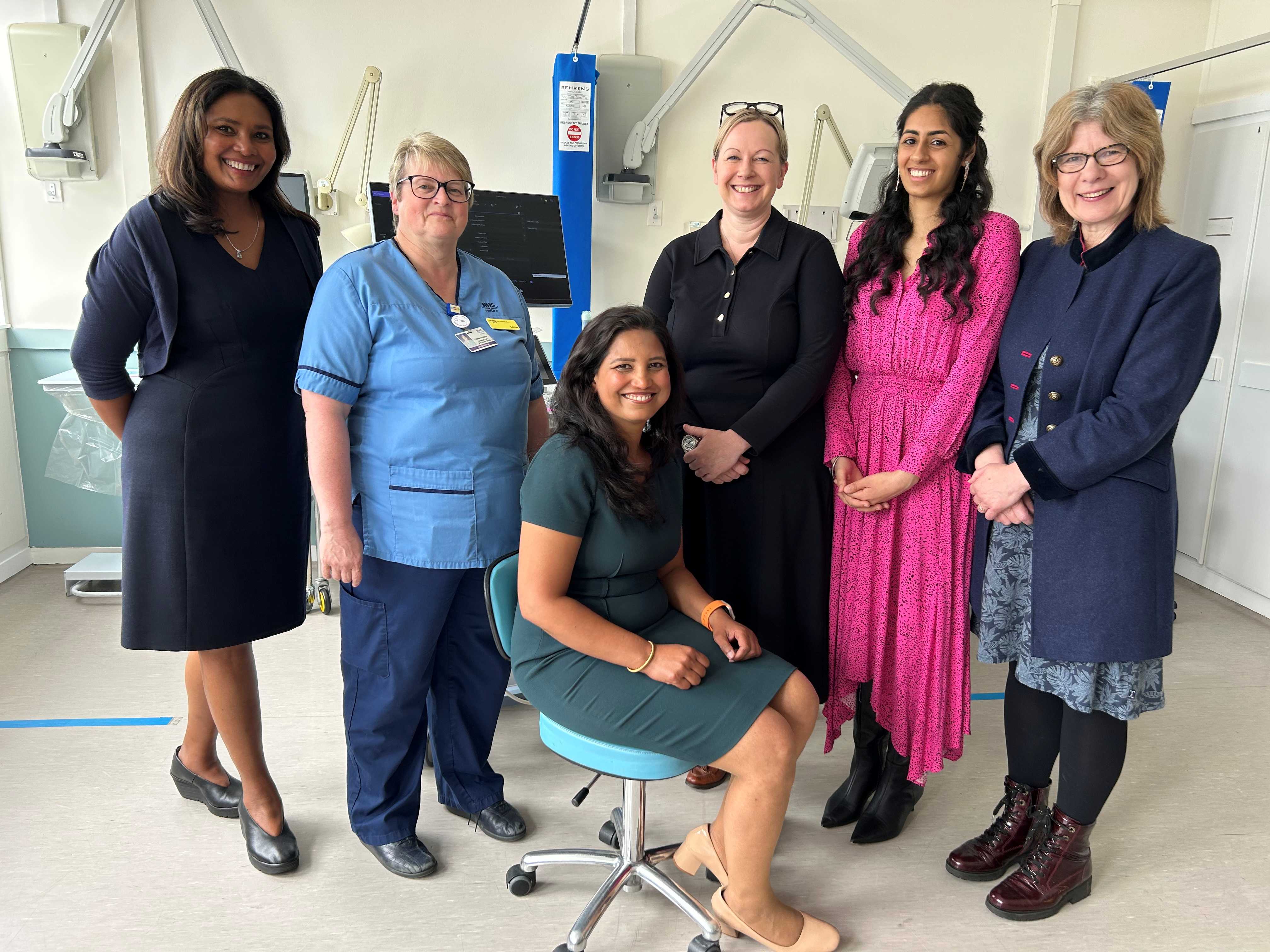 (from left to right): Shantini Paranjothy, Lorna Macleod, Lucky Saraswat, Laura Skaife-Knight, Tara Bachoo and Alison Evison in the Women’s Day Clinic at Aberdeen Royal Infirmary